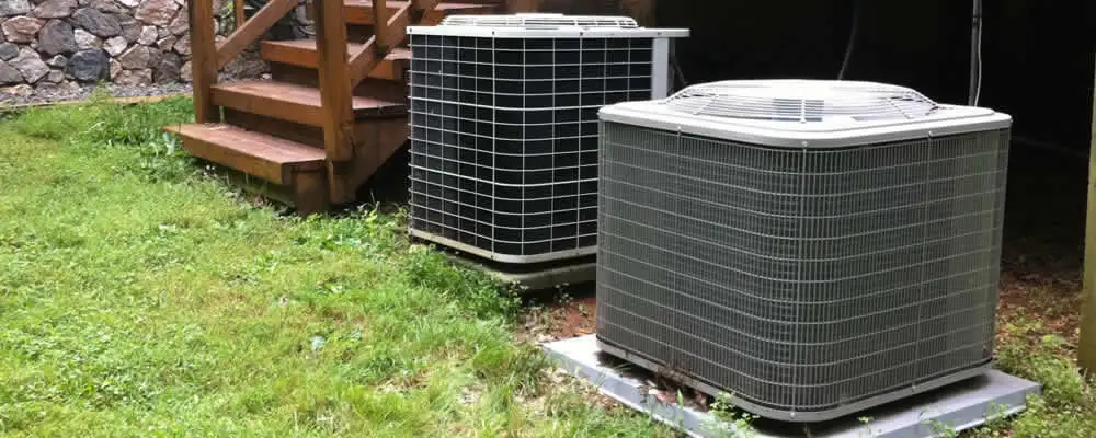 Heat pump installation and service units outside a home in Modesto, CA